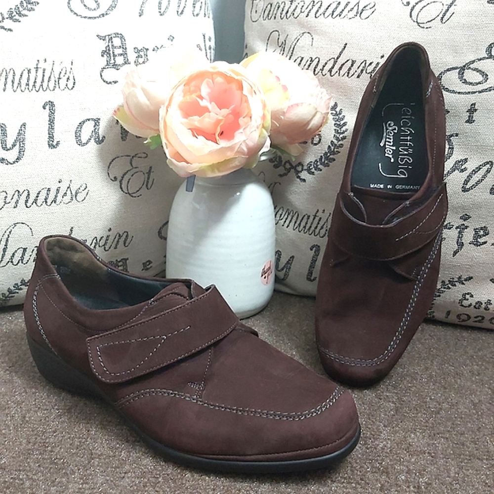 Semler Germany women's brown suede leather comfort walking shoes velcro